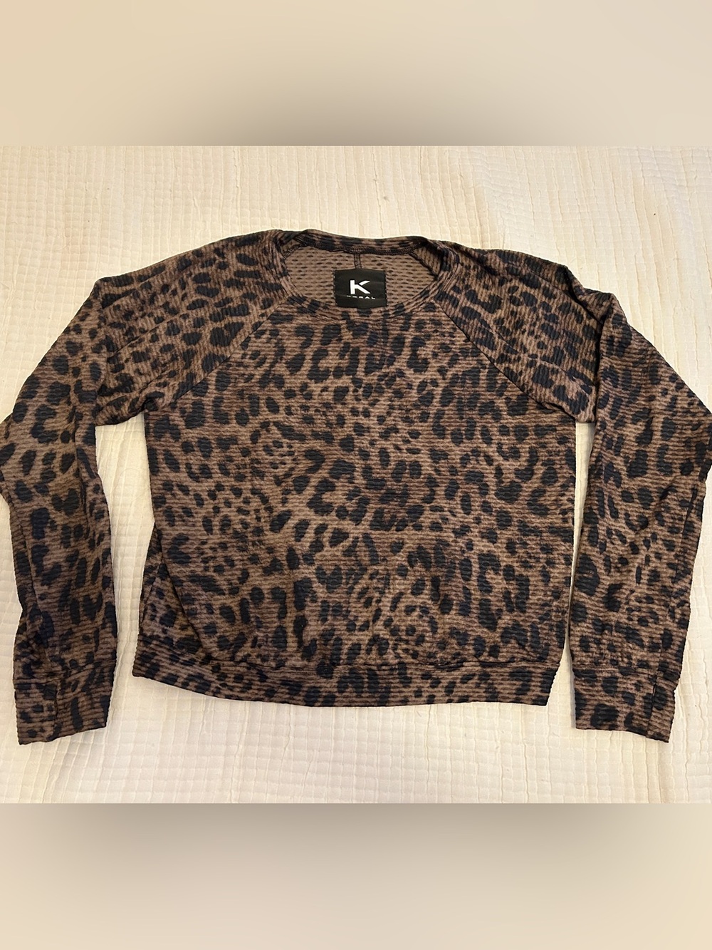 Koral Sofia Brown and Black Leopard Print Crewneck Mesh Top